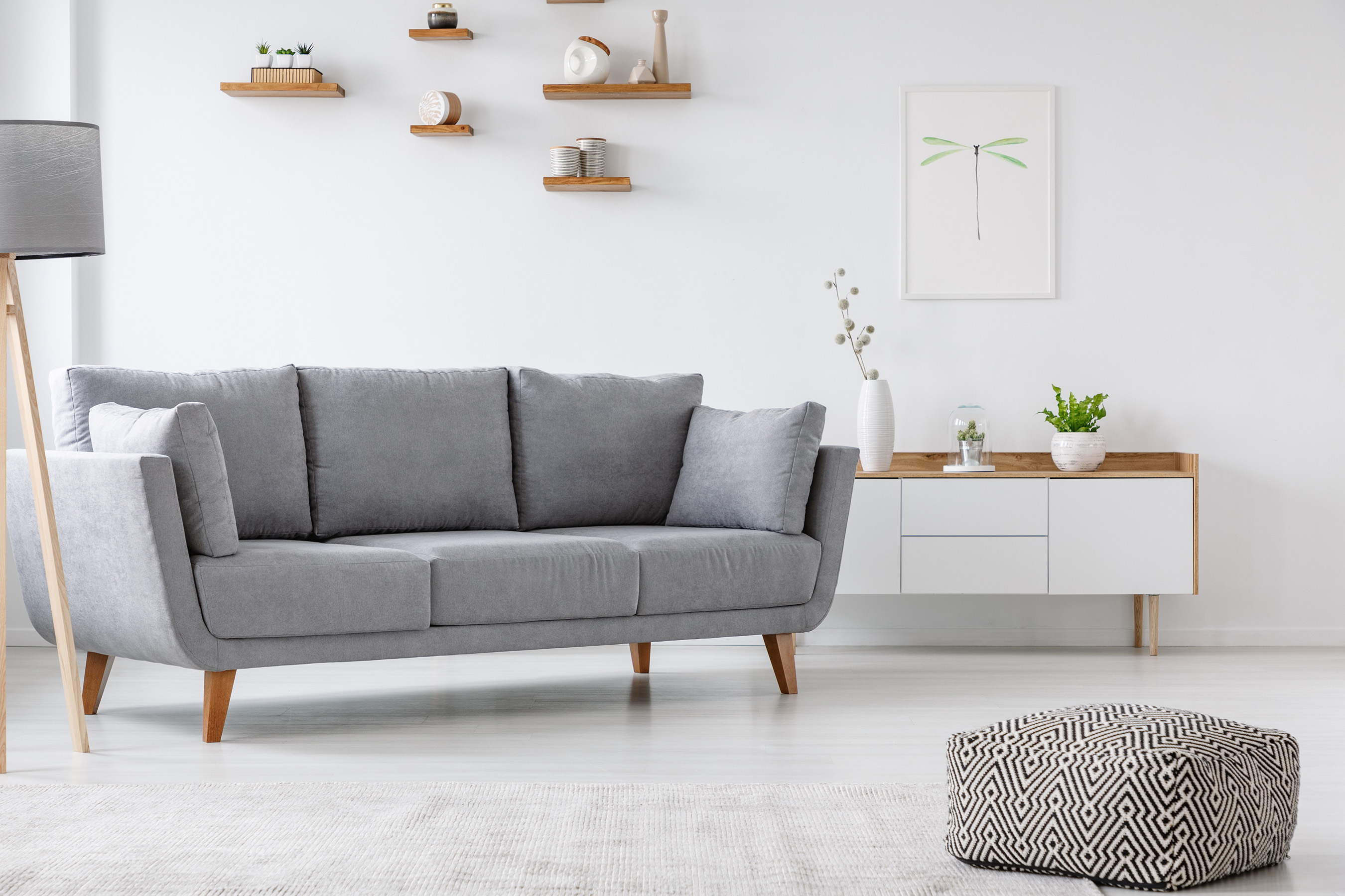 gray sofa in living room at Crescent Pointe located in the foothills of South Carolina